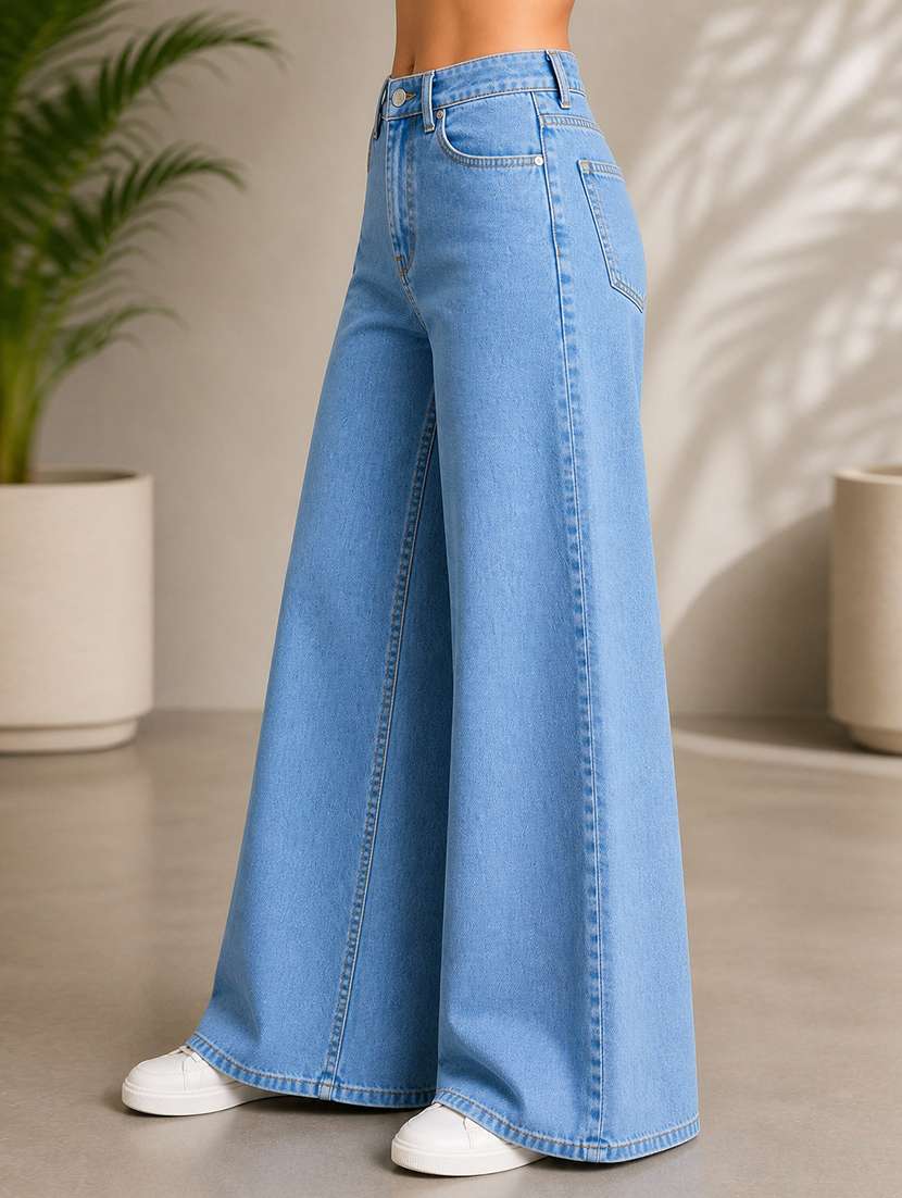 women plain mid rise wide leg jeans - 22512796 -  Standard Image - 2