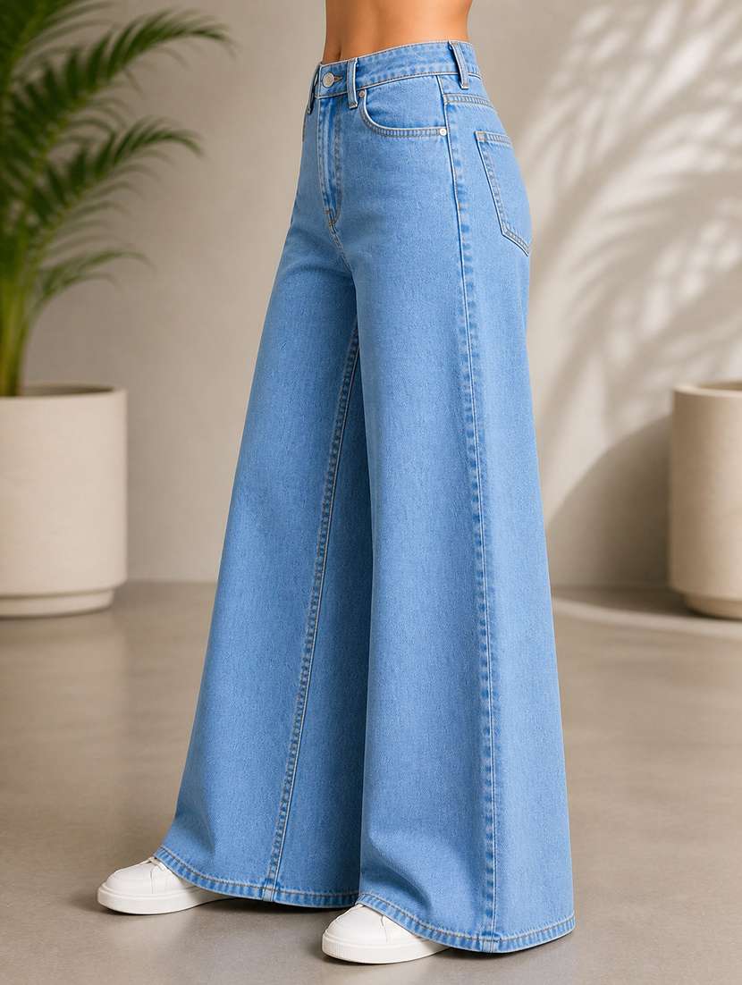 women plain mid rise wide leg jeans - 22512796 -  Standard Image - 2