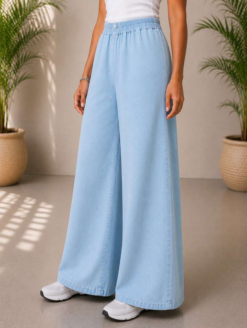 women plain mid rise wide leg jeans - 22512803 -  Standard Image - 2