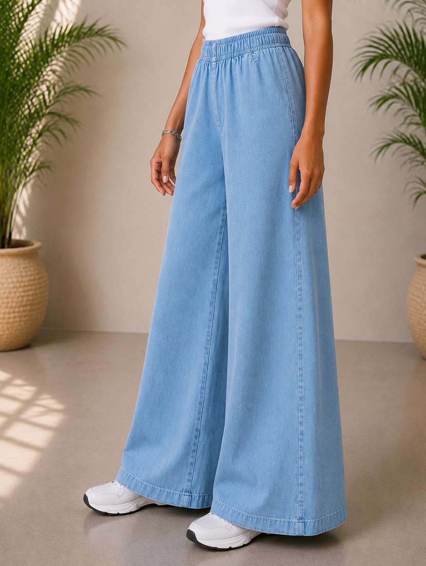 women plain mid rise wide leg jeans - 22512805 -  Standard Image - 2