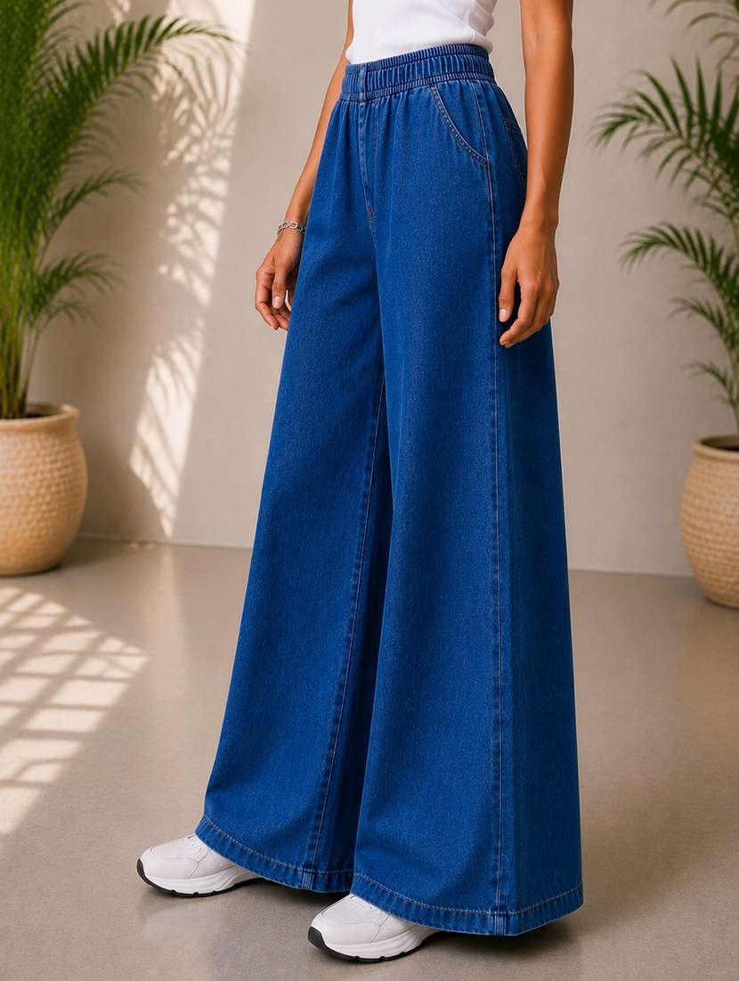 women plain mid rise wide leg jeans - 22512806 -  Standard Image - 2