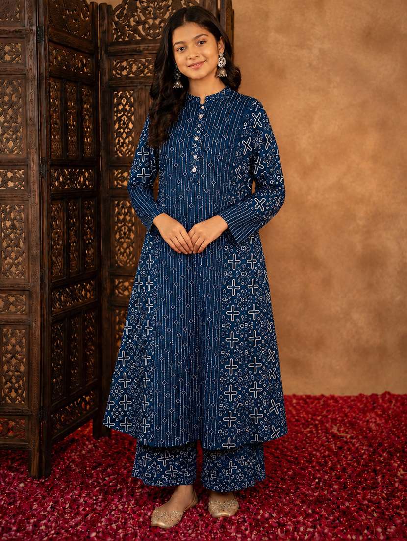 girls printed quarter sleeves a-line kurta - 22512828 -  Standard Image - 2