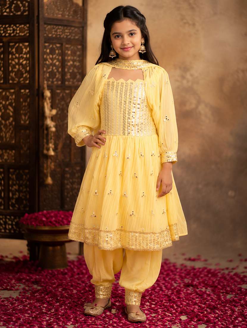 girls embroidered sleeveless kurt aand salwar set with detachable sleeve - 22512832 -  Standard Image - 2
