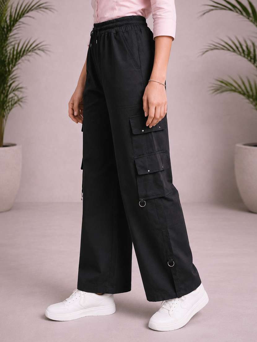 girls solid mid rise cargo pant - 22512837 -  Standard Image - 2