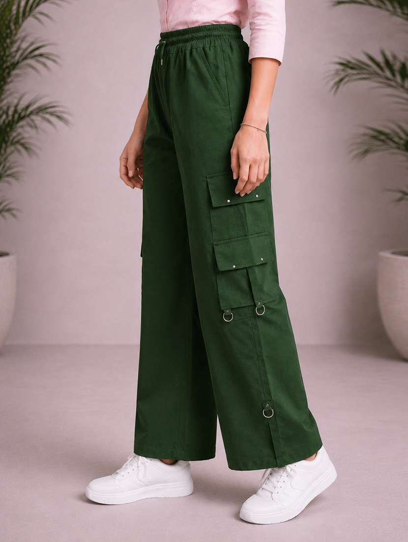 girls solid mid rise cargo pant - 22512838 -  Standard Image - 2