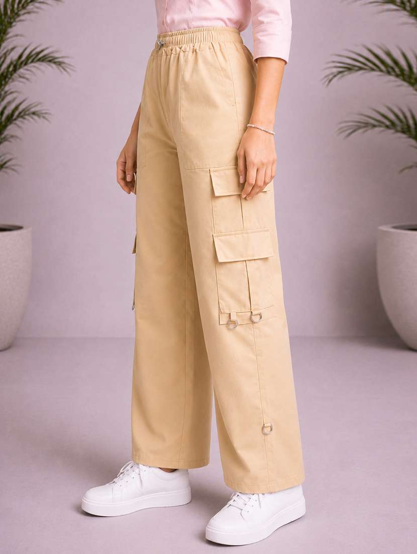 girls solid mid rise cargo pant - 22512839 -  Standard Image - 2