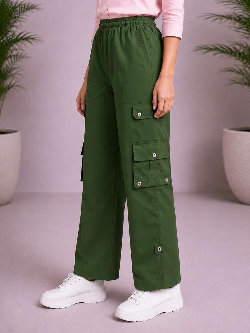 girls solid mid rise cargo pant - 22512842 -  Standard Image - 2