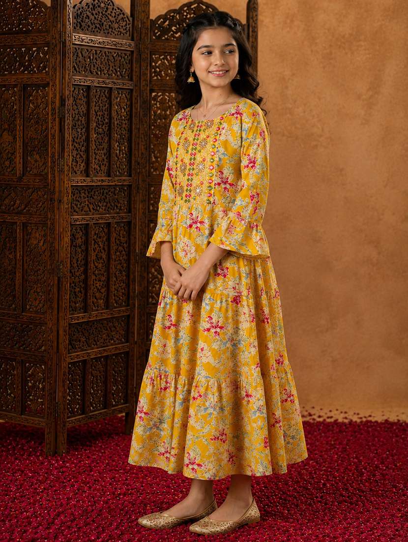 girls printed round neck tiered kurta - 22512871 -  Standard Image - 2