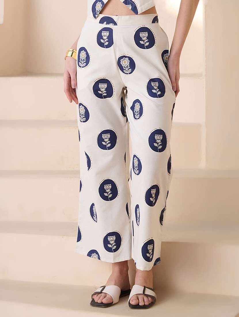 women printed mid rise wide leg trouser - 22512930 -  Standard Image - 2