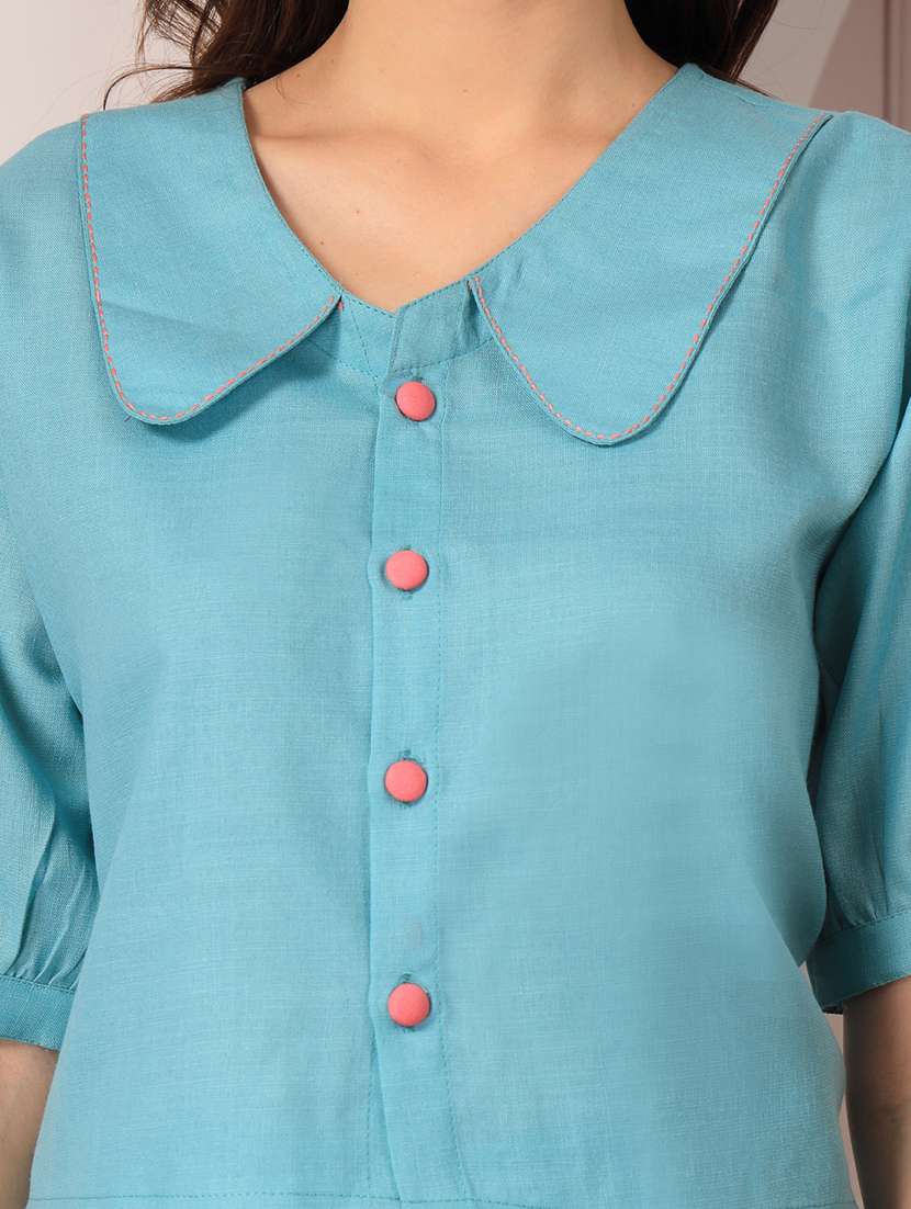 women solid short sleeves top and palazzo co-ord set - 22512948 -  Standard Image - 2