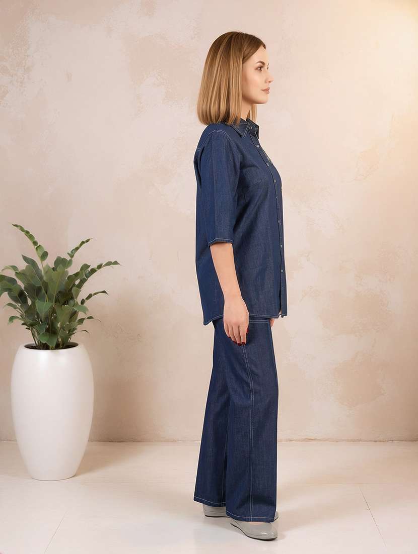 women embroidered collared shirt and trouser co-ord set - 22513454 -  Standard Image - 2
