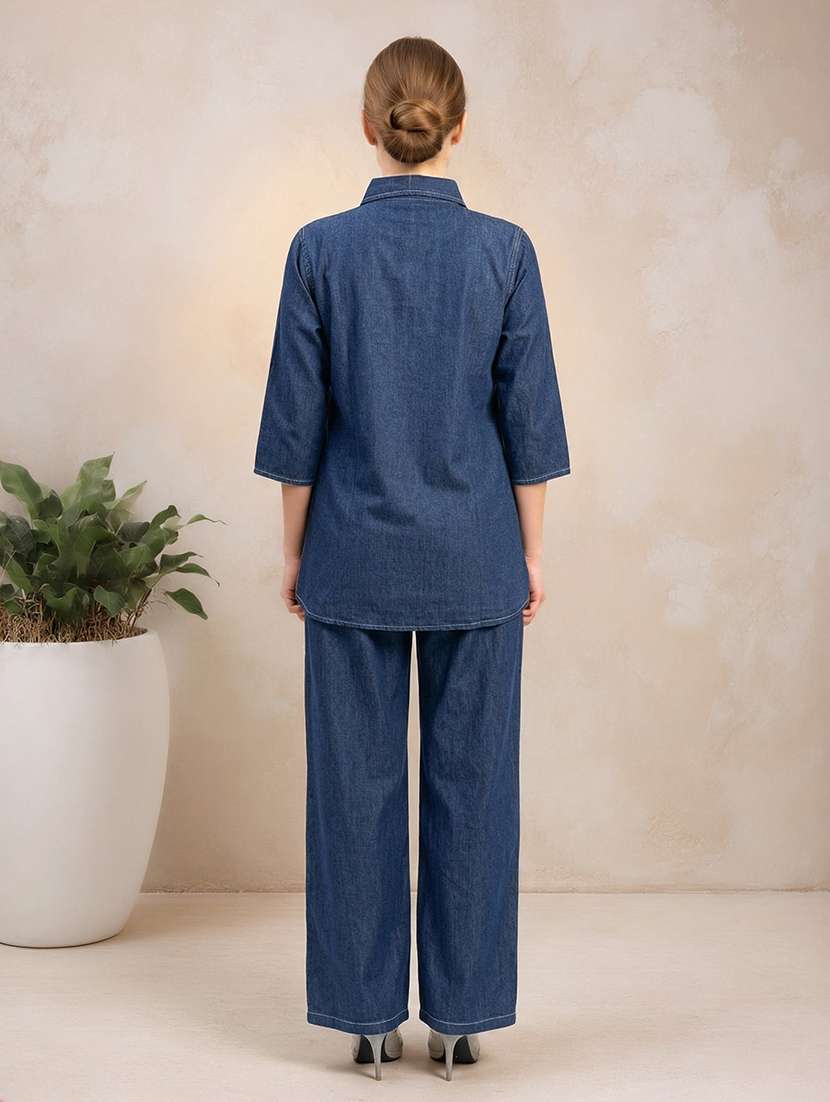women embroidered short sleeves shirt and trouser co-ord set - 22513456 -  Standard Image - 2
