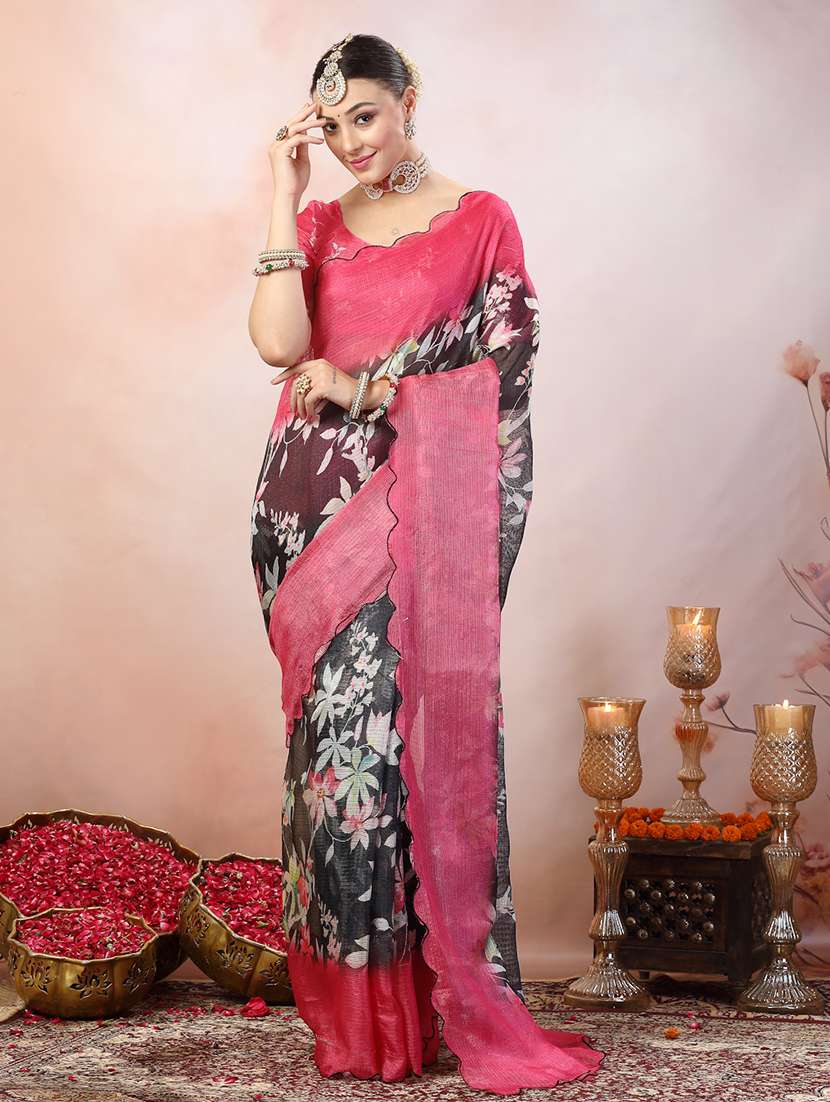 women floral printed saree with blouse - 22513495 -  Standard Image - 2