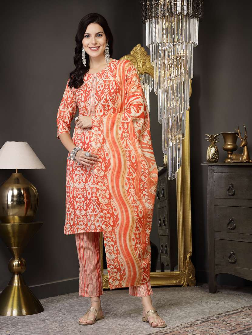 women printed three quarter sleeve kurta pant with dupatta set - 22513517 -  Standard Image - 2
