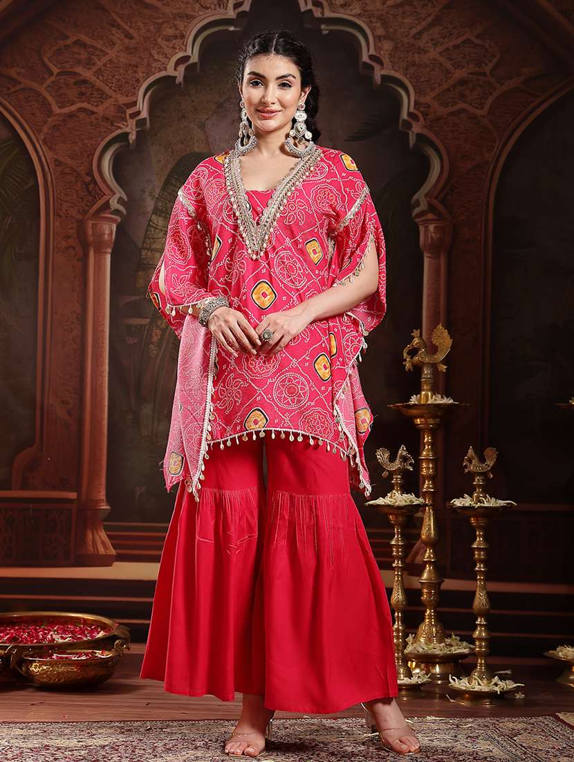 women printed v neck kaftan and sharara set - 22513522 -  Standard Image - 2