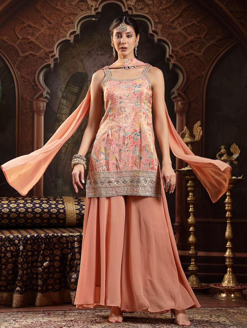 Women Printed Shoulder Strap Kurta And Palazzo Set With Dupatta - 22513553 -  Standard Image - 2