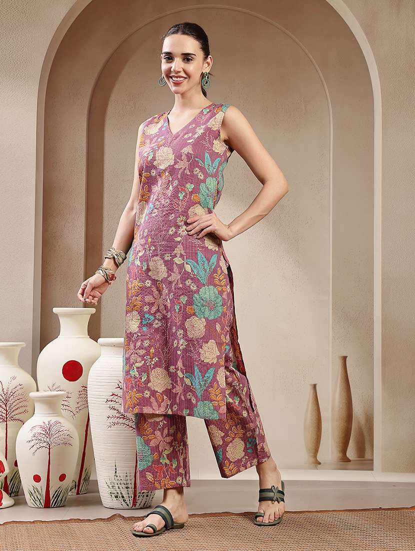 women printed sleeveless kurta and pant set - 22513686 -  Standard Image - 2