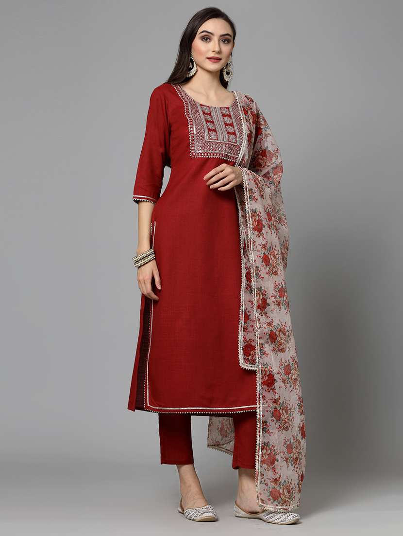 women embroidered three quarter sleeve kurta pant with dupatta set - 22513802 -  Standard Image - 2