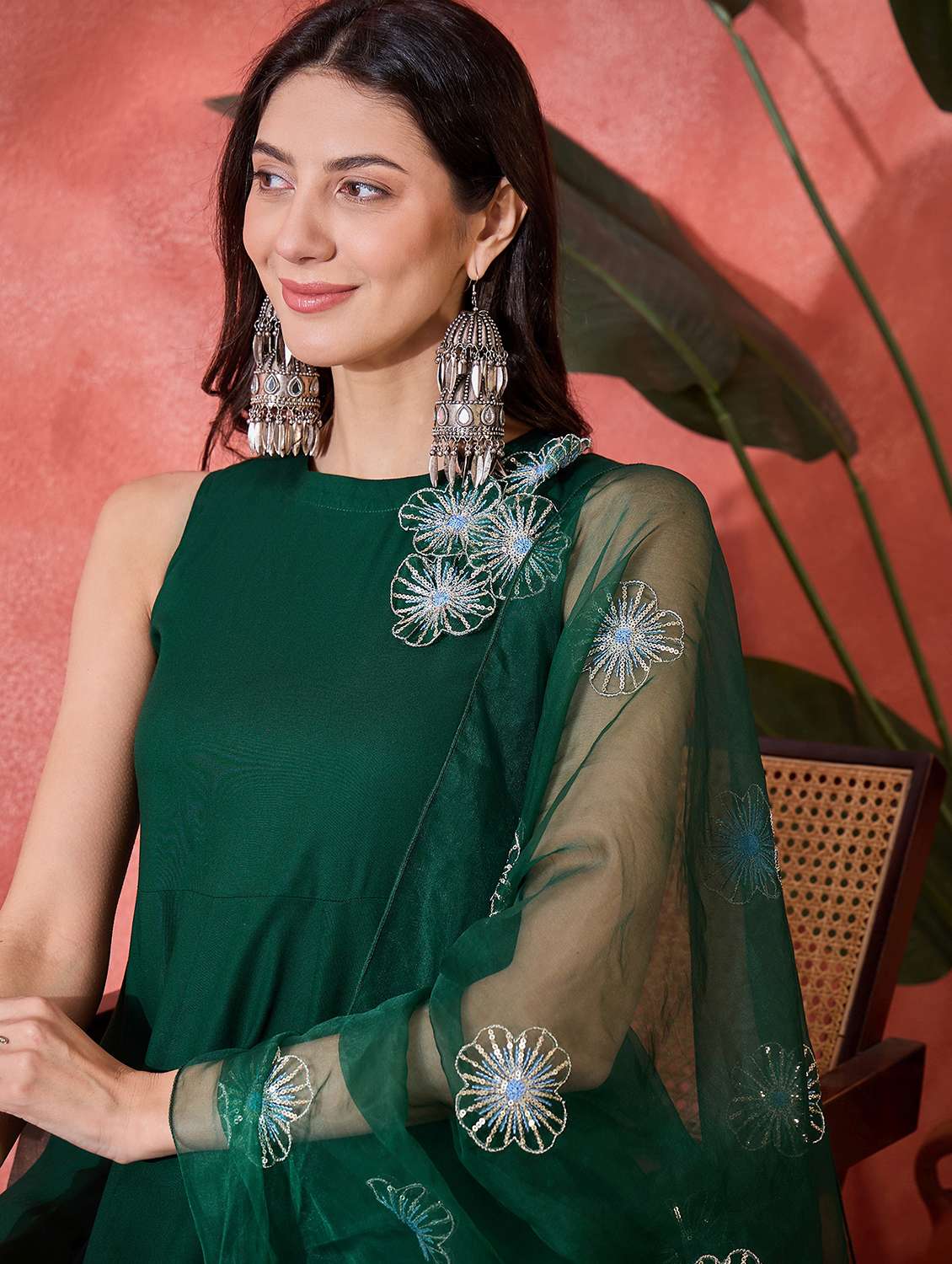 women solid with work round neck kurta and palazzo set with dupatta - 22513883 -  Standard Image - 2