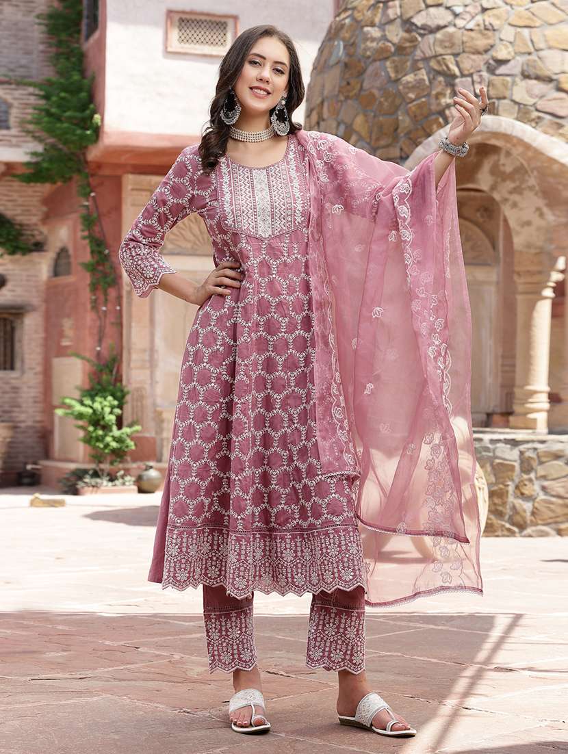 women embroidered round neck kurta and pant set with dupatta - 22513926 -  Standard Image - 2