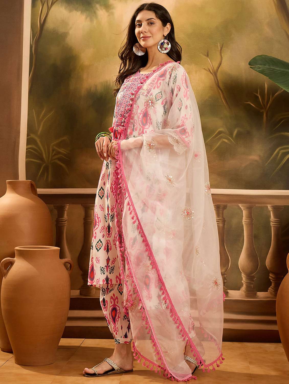 women printed three quarter sleeves kurta salwar set with dupatta - 22514065 -  Standard Image - 2