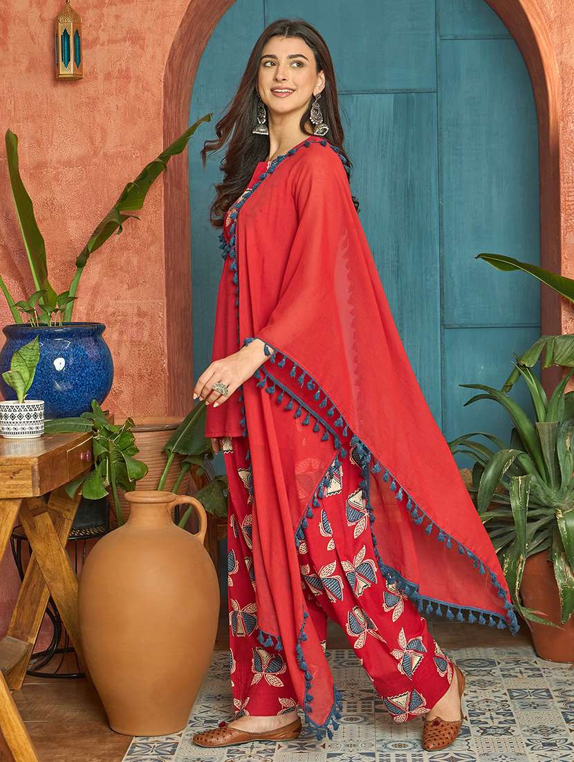 women printed sleeveless kurta farshi salwar with dupatta set - 22514152 -  Standard Image - 2
