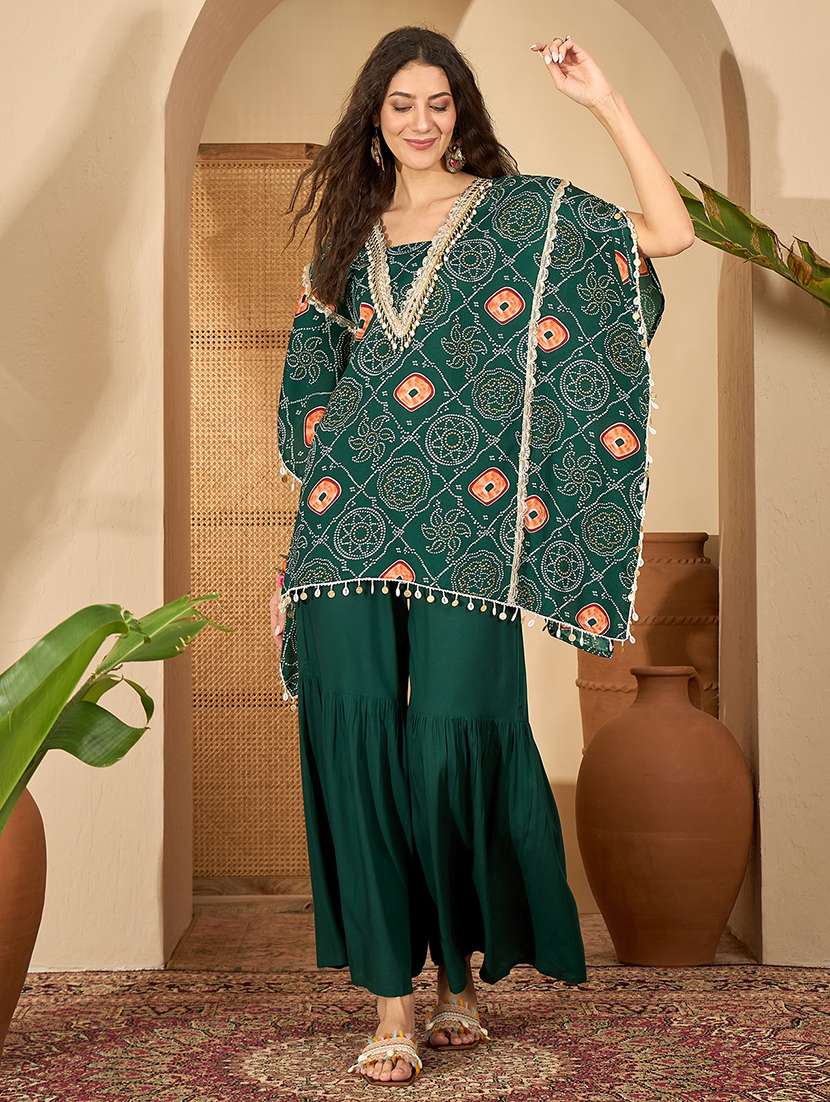 women bandhani printed kimono sleeve kaftan set - 22514156 -  Standard Image - 2