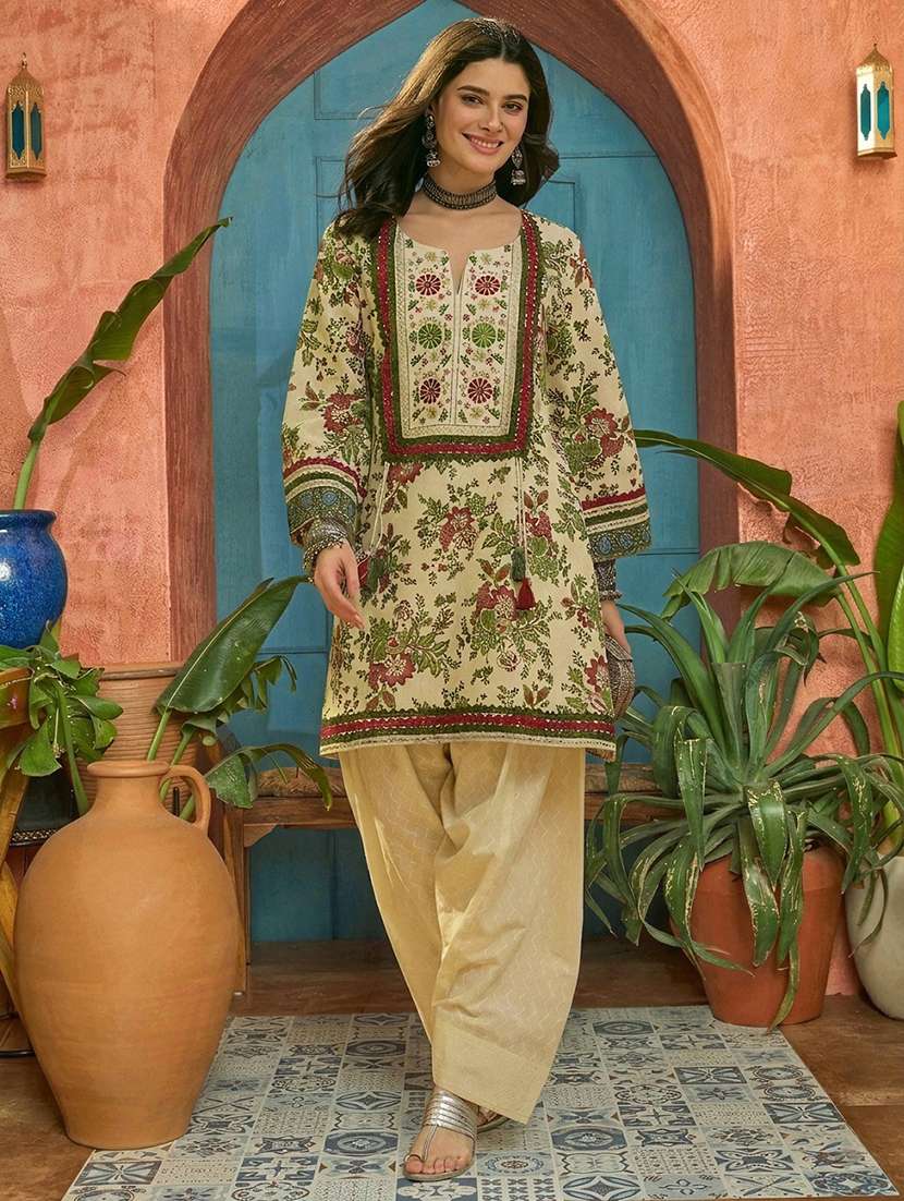 women floral long sleeve kurta salwar set - 22514159 -  Standard Image - 2