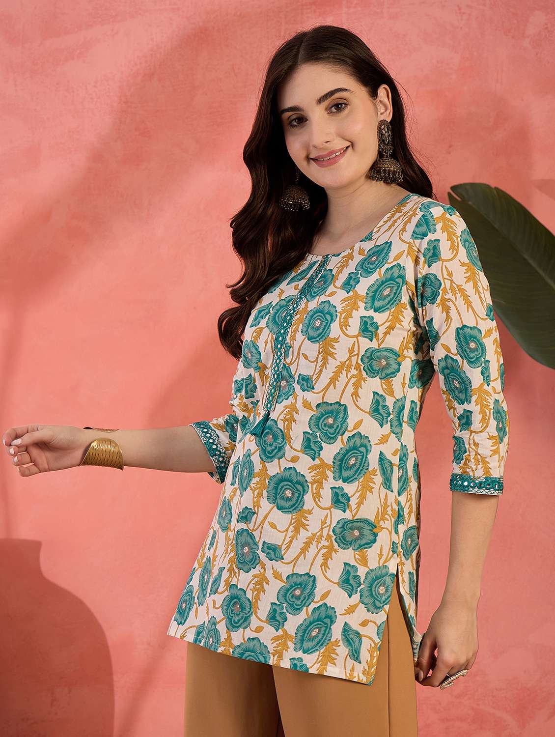 women printed three quarter sleeves straight kurti - 22514366 -  Standard Image - 2