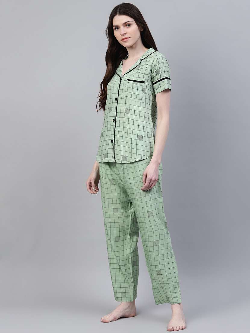 women checkered short sleeves shirt and pyjama set - 22514405 -  Standard Image - 2