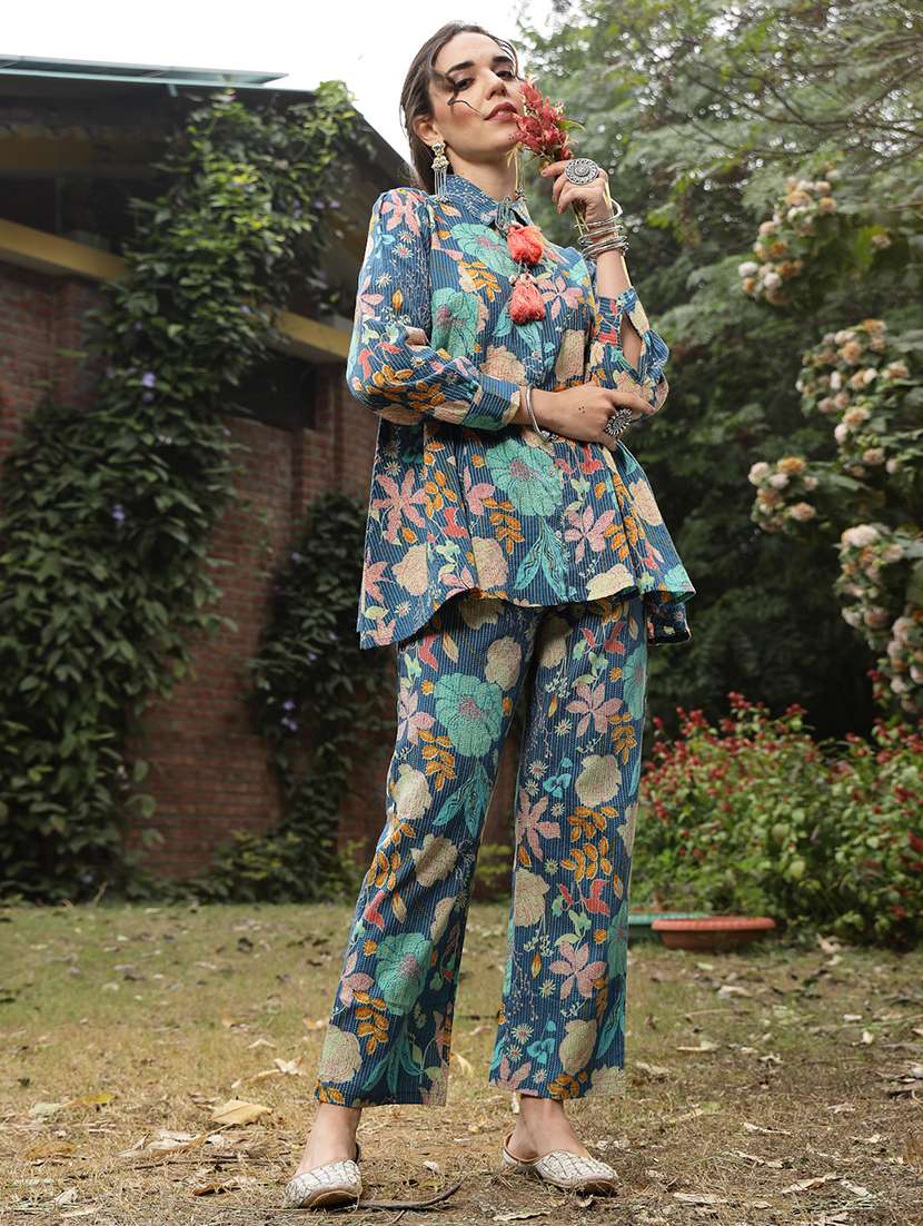 women printed collared shirt and trouser co-ord set - 22514447 -  Standard Image - 2