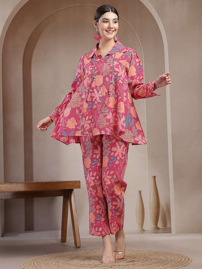 women printed collared shirt and trouser co-ord set - 22514460 -  Standard Image - 2