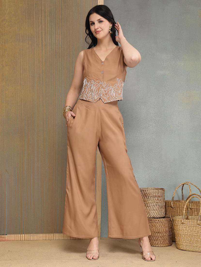 women embroidered sleeveless top and trouser co-ord set - 22514500 -  Standard Image - 2