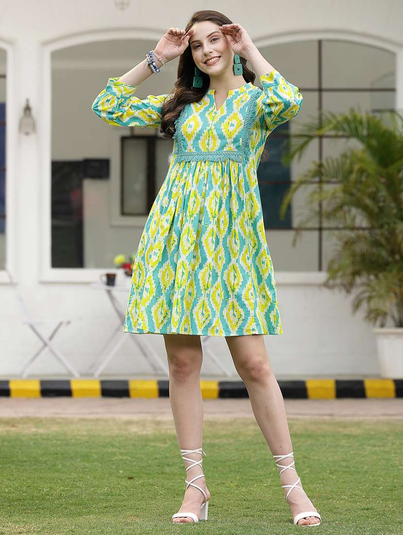 women printed mandarin neck a-line dress - 22514550 -  Standard Image - 2