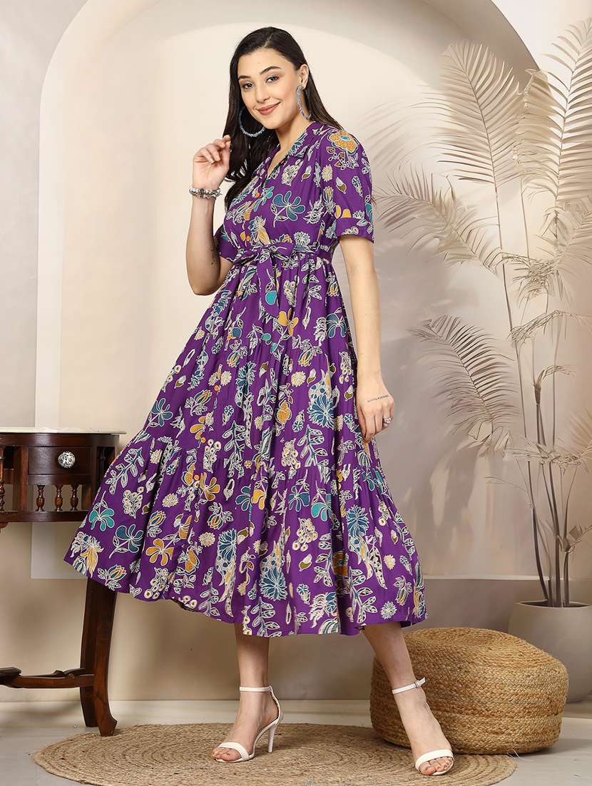 Women Printed Collared Midi Tiered Dress - 22514561 -  Standard Image - 2