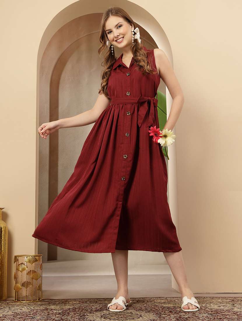 women solid sleeveless collared a-line dress - 22514582 -  Standard Image - 2