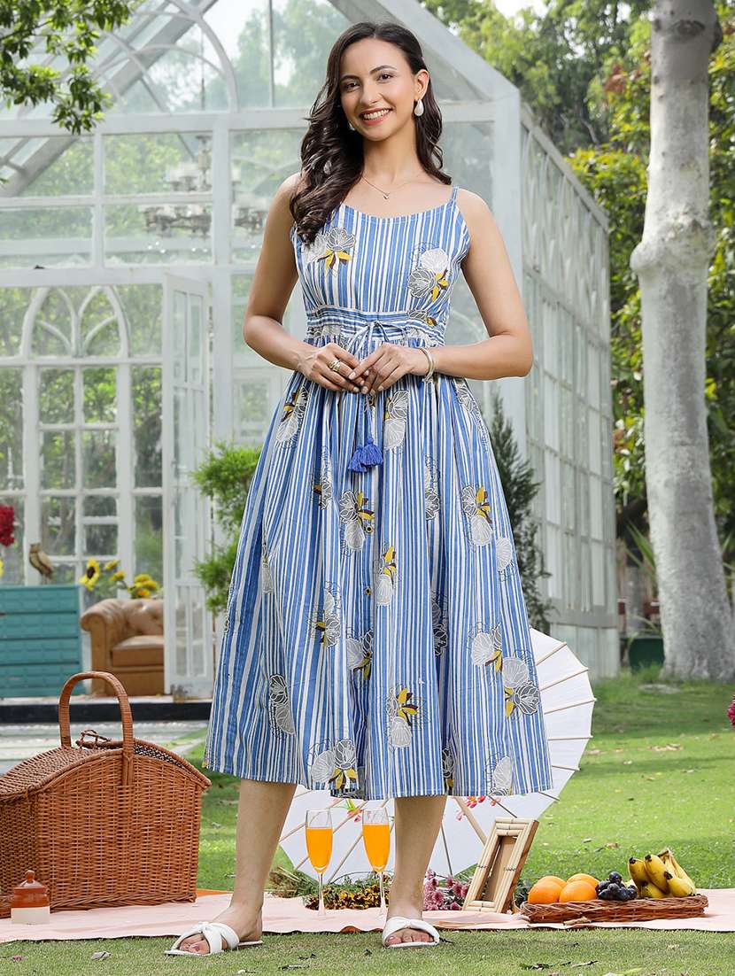 women printed shoulder strap fit and flare dress - 22514590 -  Standard Image - 2