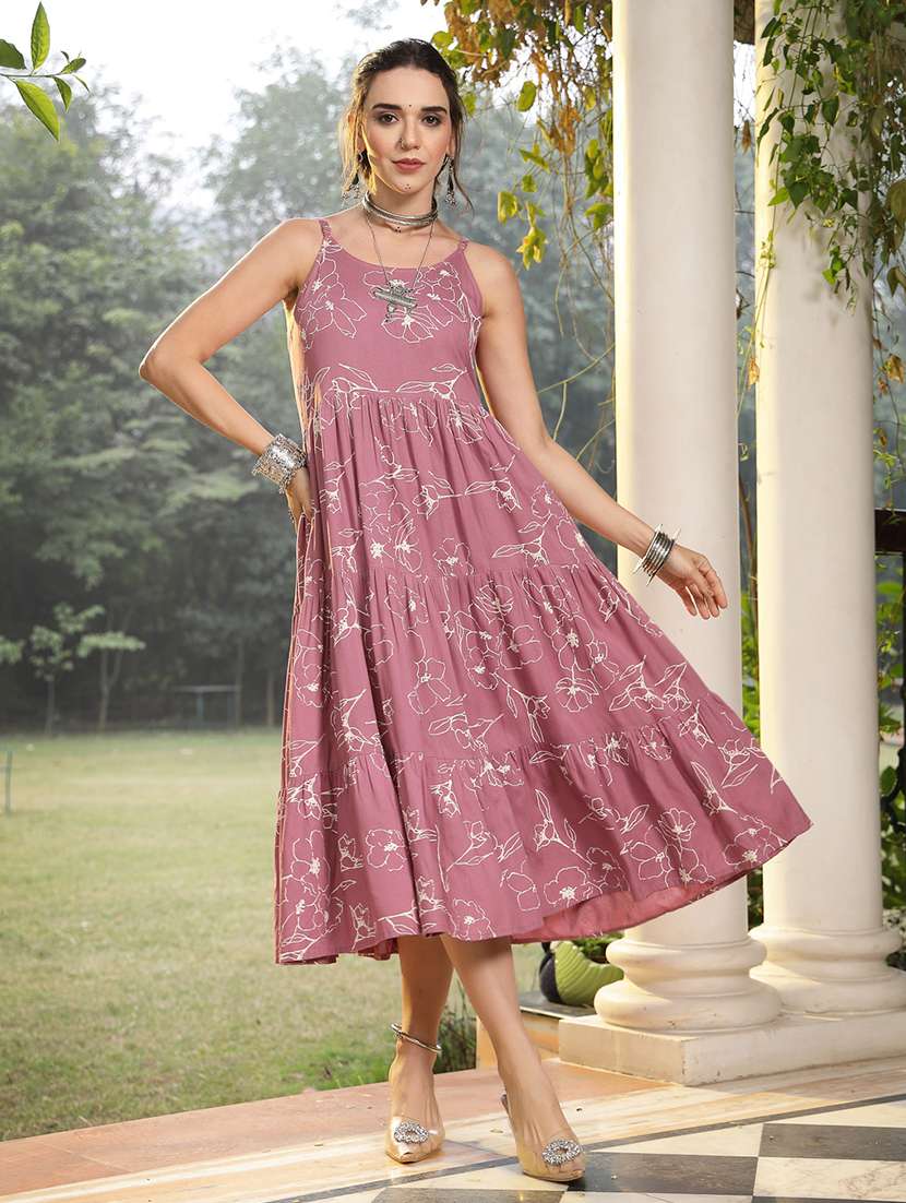 women printed shoulder strap tiered dress - 22514596 -  Standard Image - 2