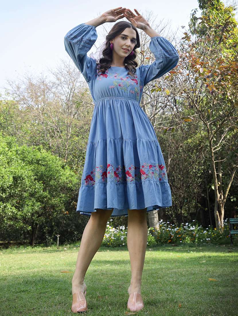 women embroidered round neck tiered dress - 22514598 -  Standard Image - 2