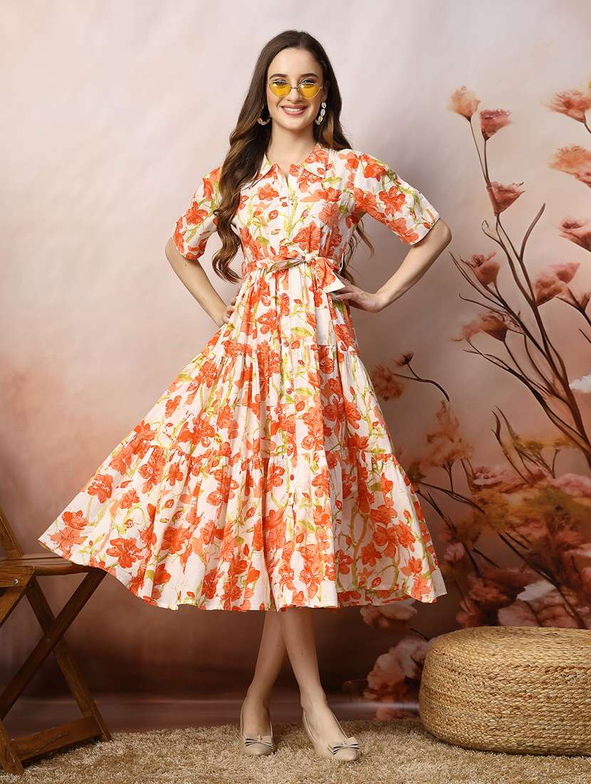 women printed collared tiered dress - 22514605 -  Standard Image - 2