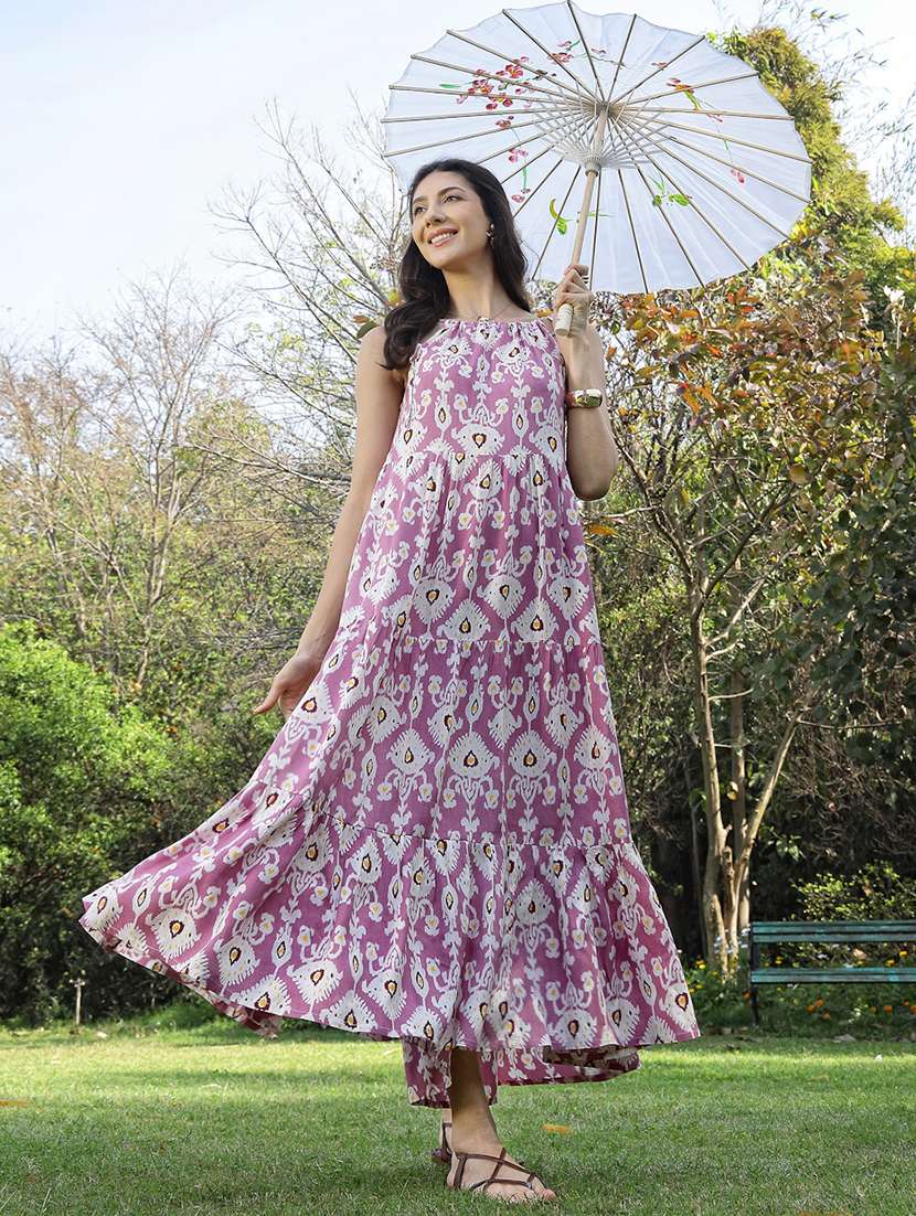 women printed halter neck tiered maxi dress - 22514647 -  Standard Image - 2