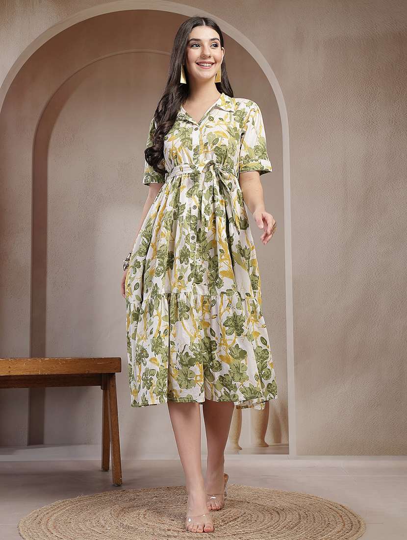 women printed collared tiered dress - 22514653 -  Standard Image - 2