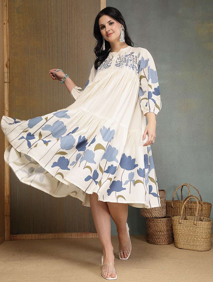 women embroidered mandarin neck tiered dress - 22514659 -  Standard Image - 2