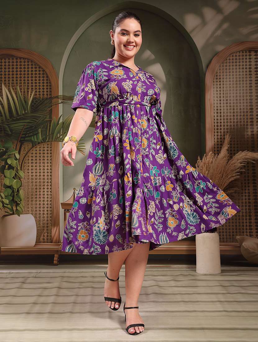 women printed collared tiered dress - 22514676 -  Standard Image - 2