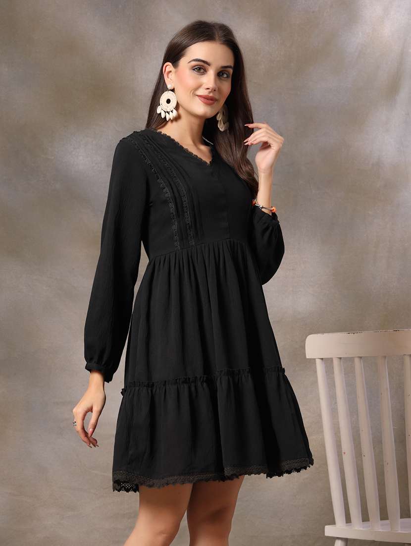 women solid v neck tiered dress - 22514680 -  Standard Image - 2