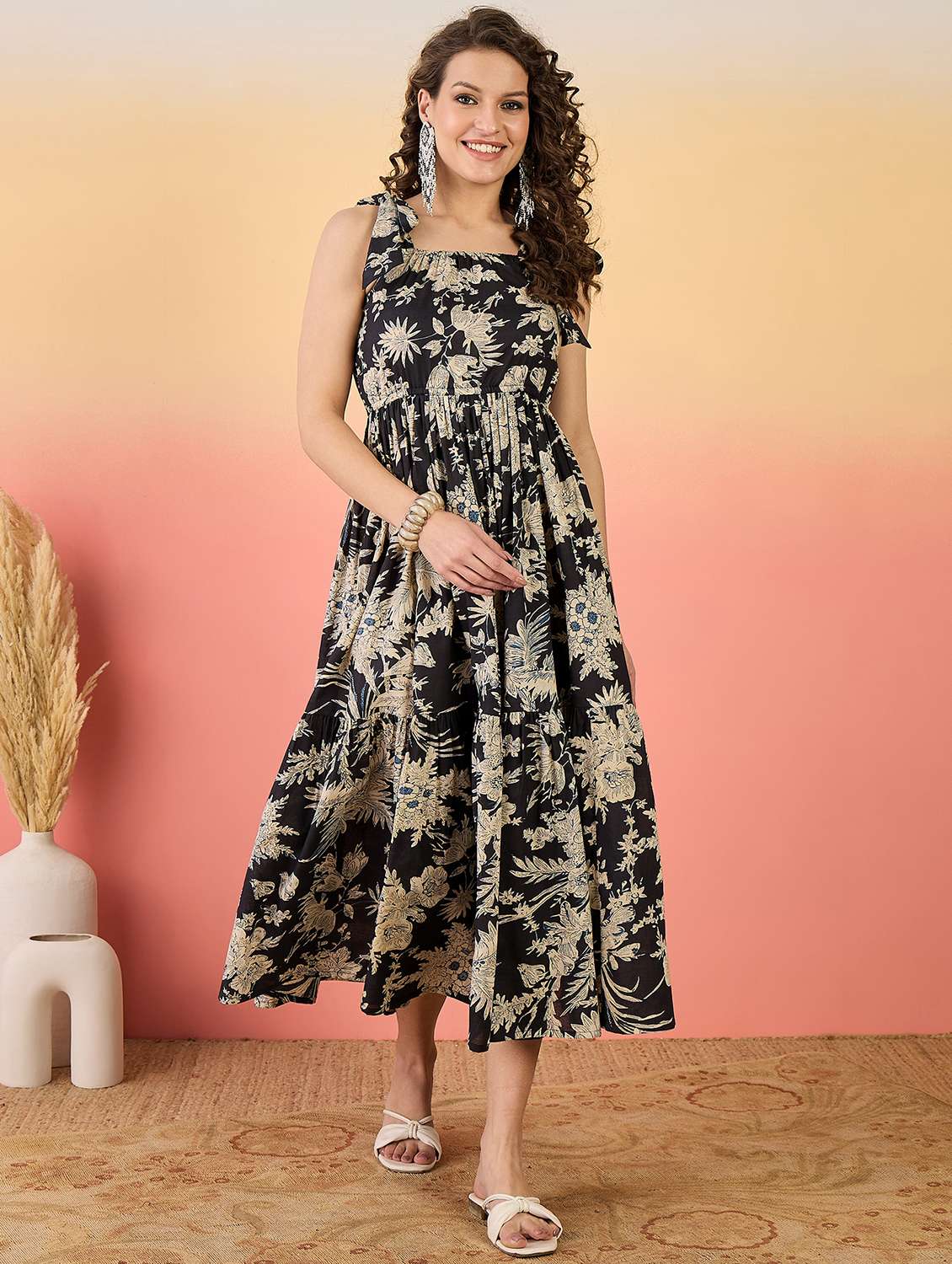 women printed sleeveless tiered dress - 22514682 -  Standard Image - 2