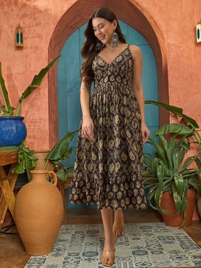 women printed sleeveless a-line dress - 22514685 -  Standard Image - 2