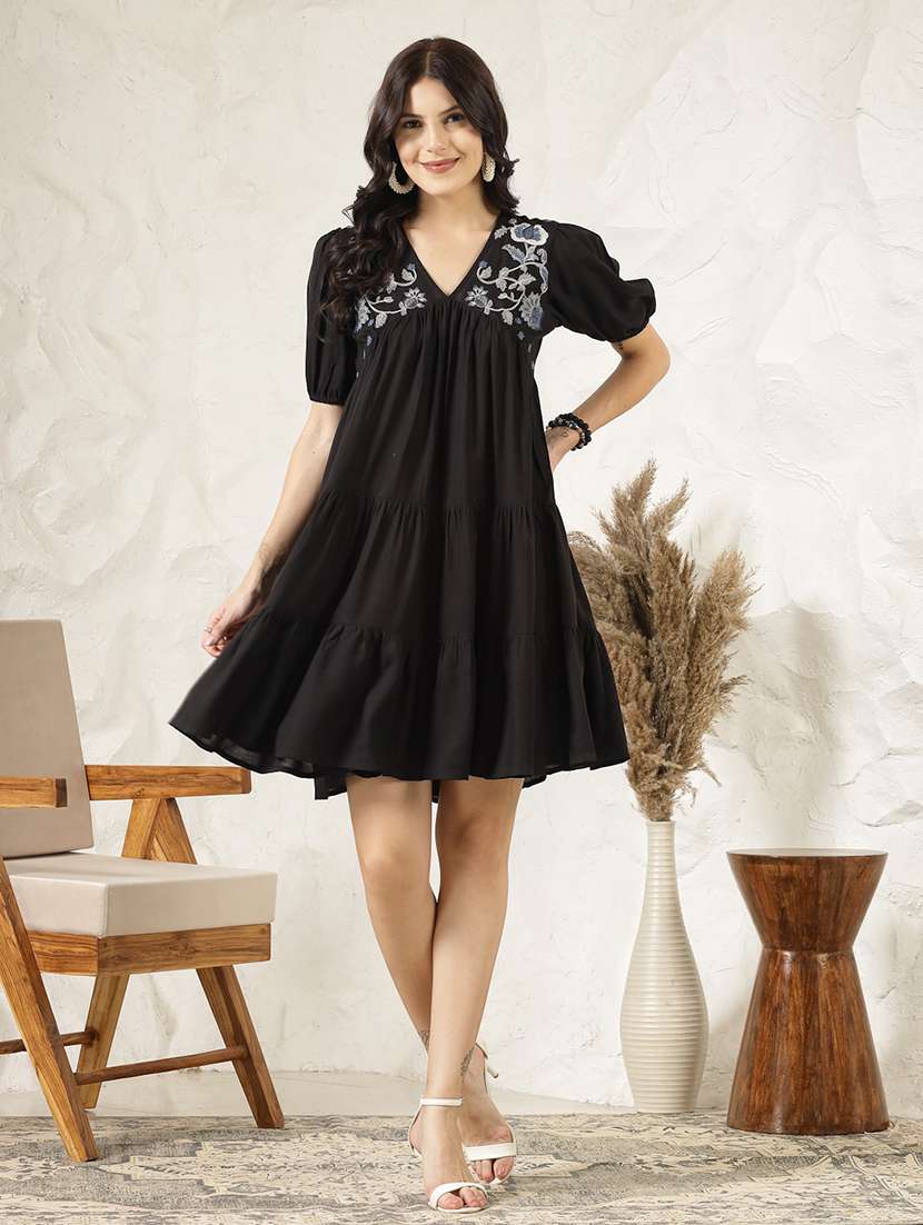 women embroidered v neck tiered dress - 22514687 -  Standard Image - 2