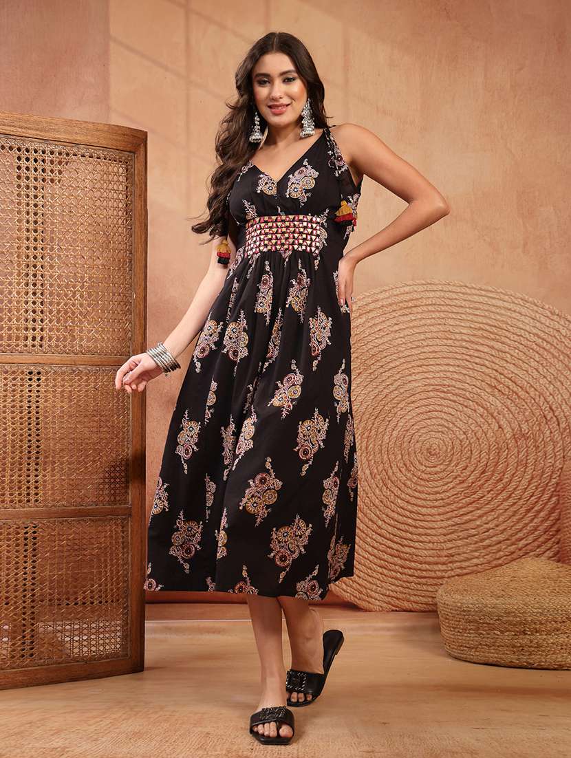 women printed sleeveless a-line dress - 22514690 -  Standard Image - 2
