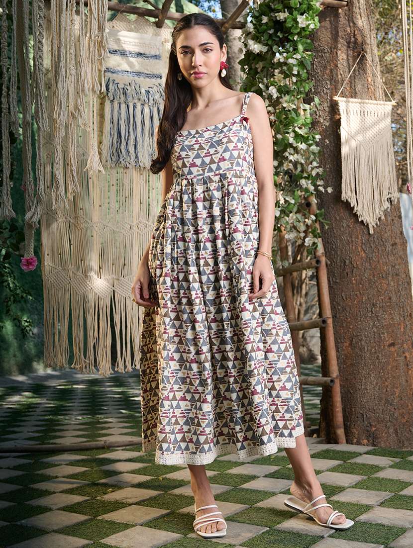 women printed shoulder strap fit and flare dress - 22514707 -  Standard Image - 2